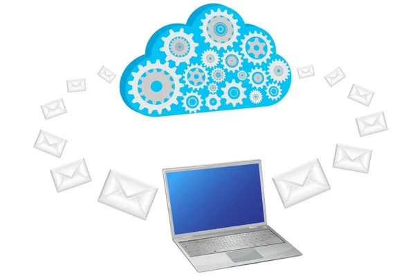 Cloud vectoriel envoi de courrier avec ordinateur portable — Image vectorielle