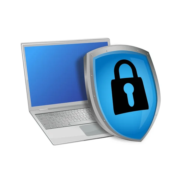 Laptop vetorial com escudo de proteção — Vetor de Stock