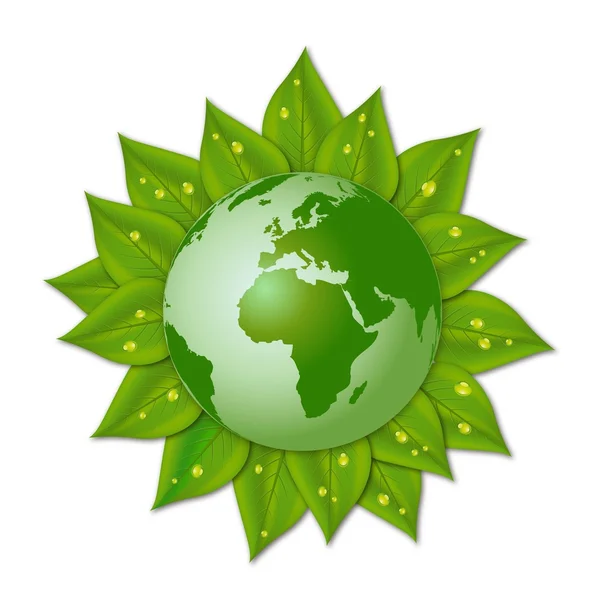 Vector green earth on leaves — Stock Vector