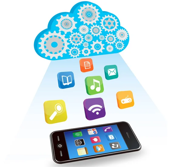 Vector smart phone alkalmazások és a cloud computing — Stock Vector