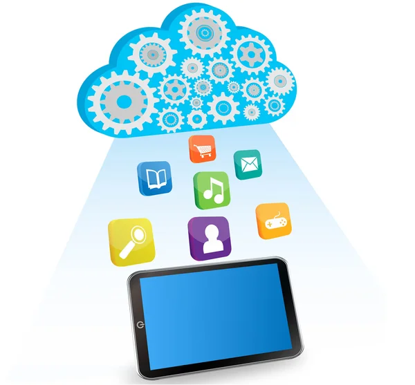 App per tablet vettoriali e cloud computing — Vettoriale Stock