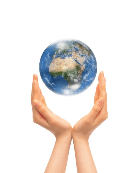 Earth in hands on a white — Stock Photo, Image