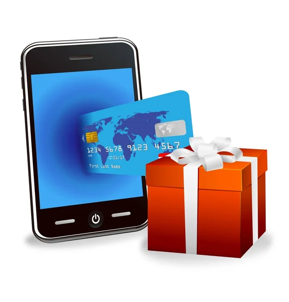 Vektorové internet nakupovat s Kobaltová modř telefon a kreditní karty — Stockový vektor