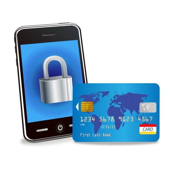 Vektör İnternet akıllı telefon ve kredi kartı ile alışveriş — Stok Vektör