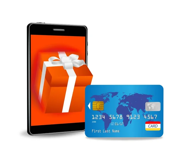 Vektor Internethandel med smart telefon och kreditkort — Stock vektor