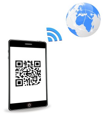 Vector smart phone with QR code clipart