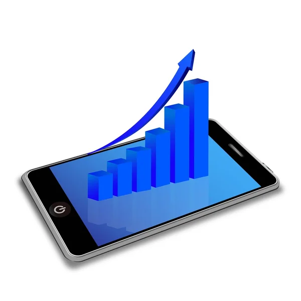 Teléfono inteligente vectorial con gráfico de negocios — Vector de stock