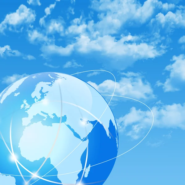 Global network on the cloudy sky — Stock Photo, Image