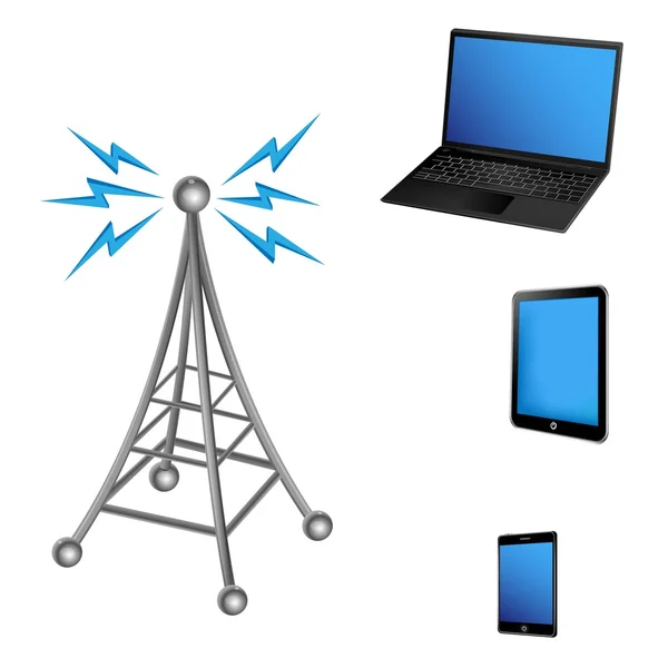 Vektor komunikační věž a elektrických zařízení — Stockový vektor