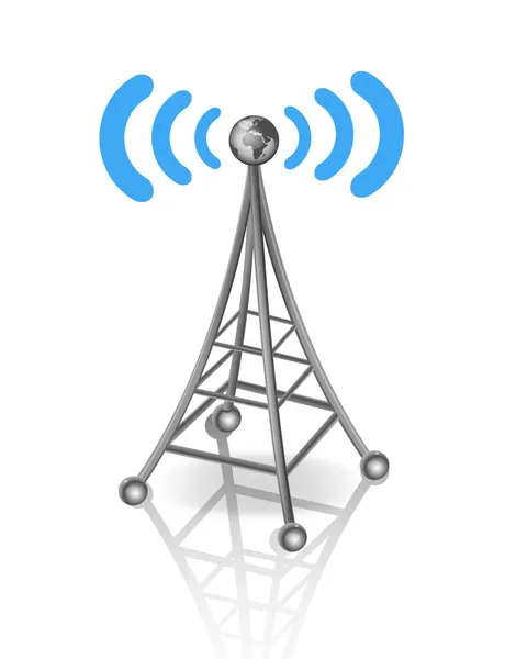 Torre de comunicaciones vectoriales en la tierra — Vector de stock