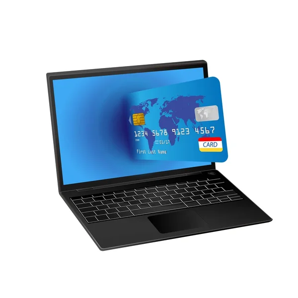 İnternet alışveriş dizüstü bilgisayar ve kredi kartı ile vektör — Stok Vektör