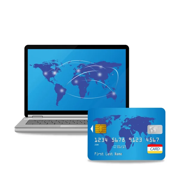 Cartão de crédito vetorial e computador portátil — Vetor de Stock