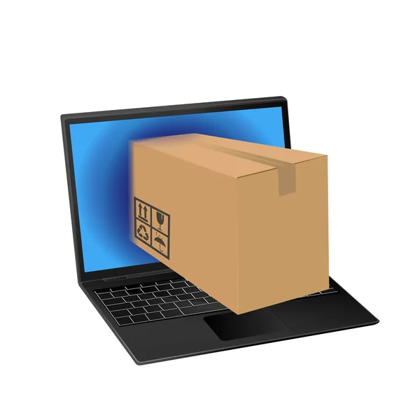 Shopping online vettoriale con computer portatile — Vettoriale Stock