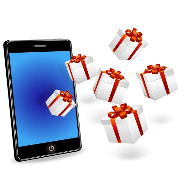 Vektor-Smartphone und Geschenkboxen — Stockvektor