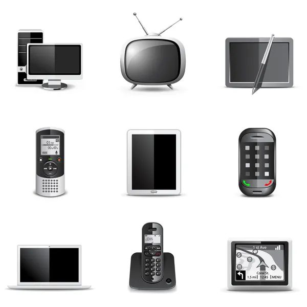 Ikonen der Kommunikationstechnologie | s & w-Serie — Stockvektor