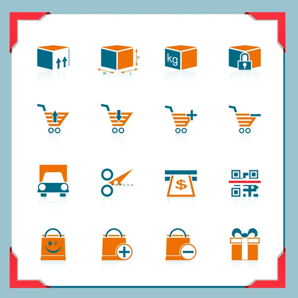 Shopping et icônes logistiques dans une série de cadres — Image vectorielle