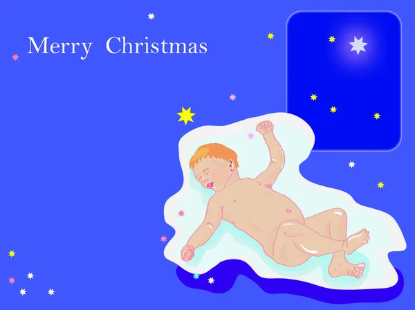 Vrolijke Kerstmis, xmas card, Christus, slapende baby baby, — Stockfoto