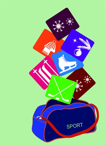 Winter sport background.sport bag with winter icons