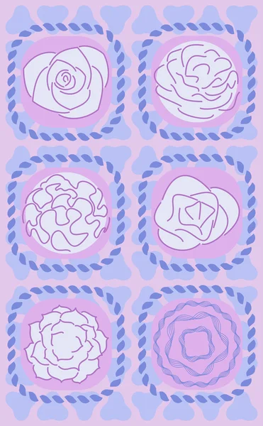 Ensemble vectoriel de fleurs avec trois cadres géométriques abstraits — Image vectorielle