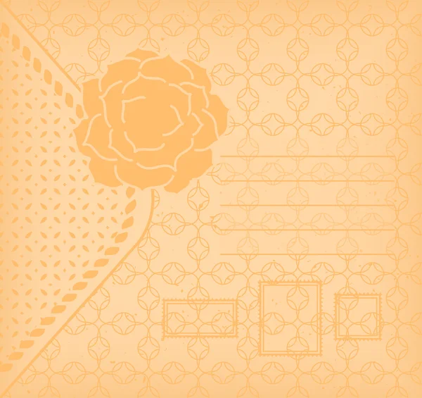 Vektor kort med blommande blomma och tre frimärken — Stock vektor