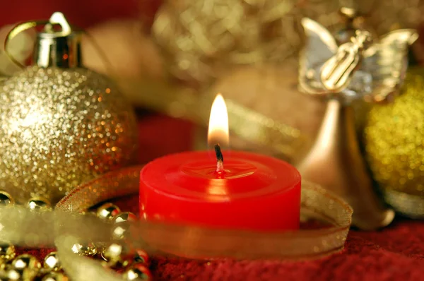 Candle and christmas decoration — Stock Photo, Image