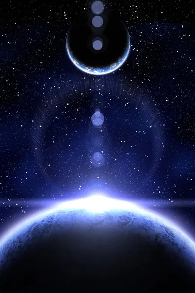 蓝色星云和两个星球 — 图库照片