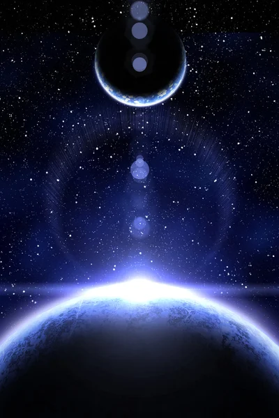 Nébuleuse bleue et deux planètes Photo De Stock