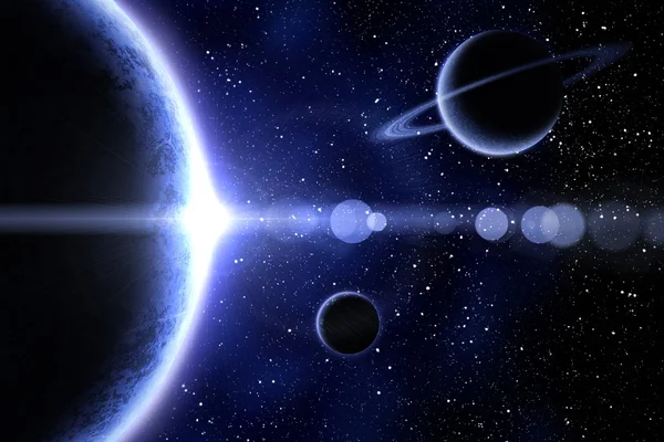 青い星雲と 3 つの惑星 — ストック写真