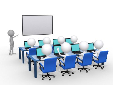 3d person with pointer in hand close to board, concept of educat clipart