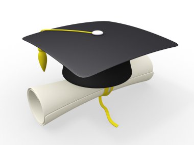 3d graduation cap and diploma clipart