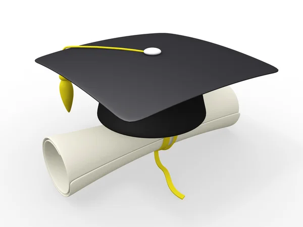 3d boné de graduação e diploma — Fotografia de Stock