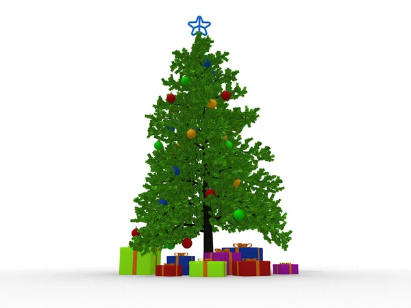 Árvore de Natal e muitos presentes — Fotografia de Stock