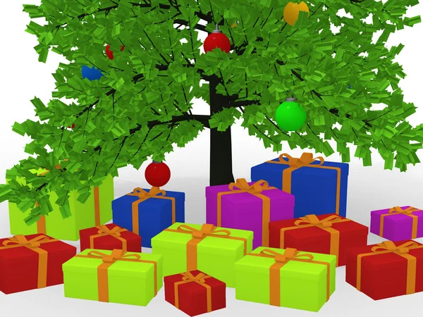 Regali di Natale sotto l'albero di Natale decorato — Foto Stock