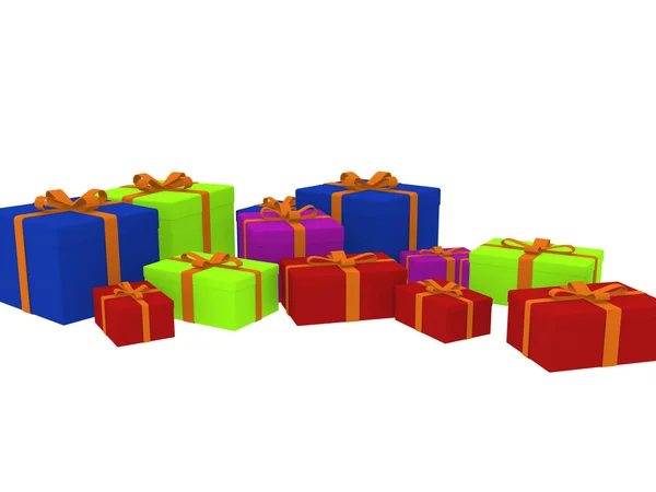 Разнообразие подарочных коробок различной формы и цвета изолированы — стоковое фото