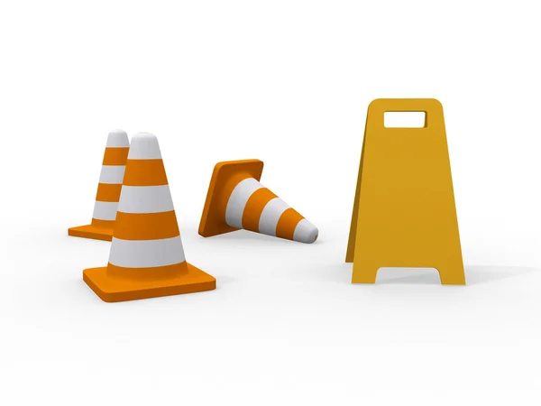 Ilustração 3d de tráfego cone derrubar no fundo branco — Fotografia de Stock