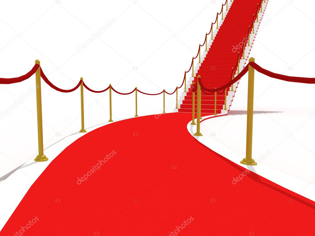 Image on the staircase with red carpet, illuminated