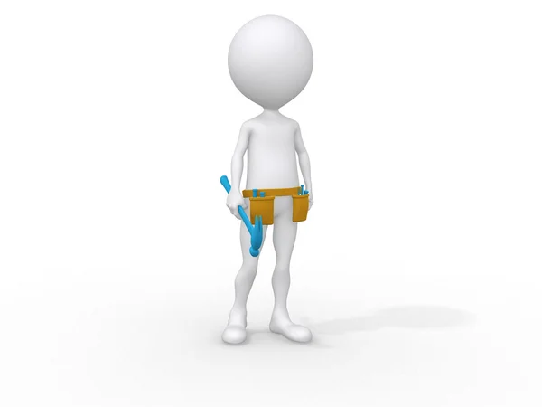 Junger Handwerker mit Werkzeuggürtel und Hammer, 3D-Bild — Stockfoto