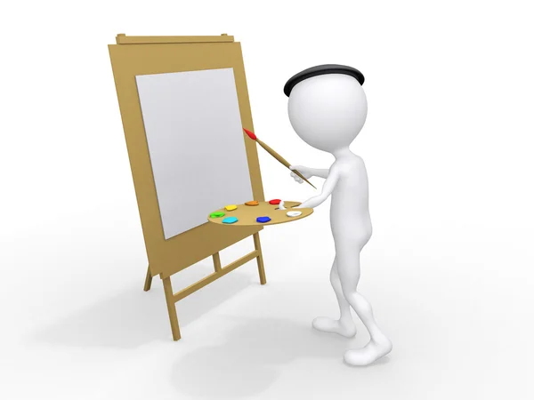 3d man painting on canvas — Stock Photo, Image