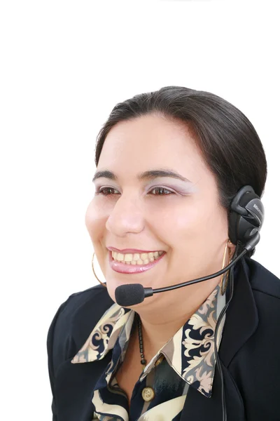 Close-up πορτρέτο του ένα αντιπρόσωπο της υπηρεσίας εξυπηρέτησης πελατών, απομονωμένα σε λευκό — Φωτογραφία Αρχείου