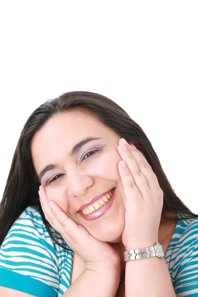 Šťastná mladá žena s úsměvem, izolovaných na bílém pozadí — Stock fotografie