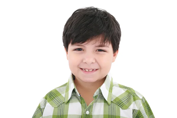 Bonito sorrindo feliz menino pequeno isolado no fundo branco — Fotografia de Stock