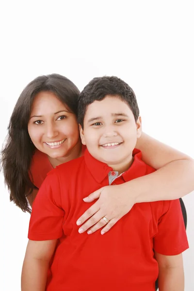 Mother embarce her son on white background — Stock Photo, Image