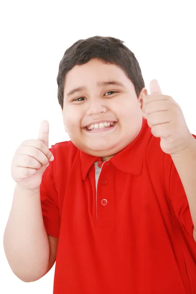 Tummen upp visas av en glad pojke — Stockfoto