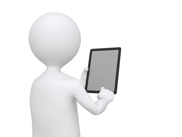 3D Empresário segurando tablet pc em branco. Conceito de publicidade — Fotografia de Stock