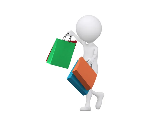 3D-Shopping-Person mit Taschen - isoliert über weißem Hintergrund — Stockfoto