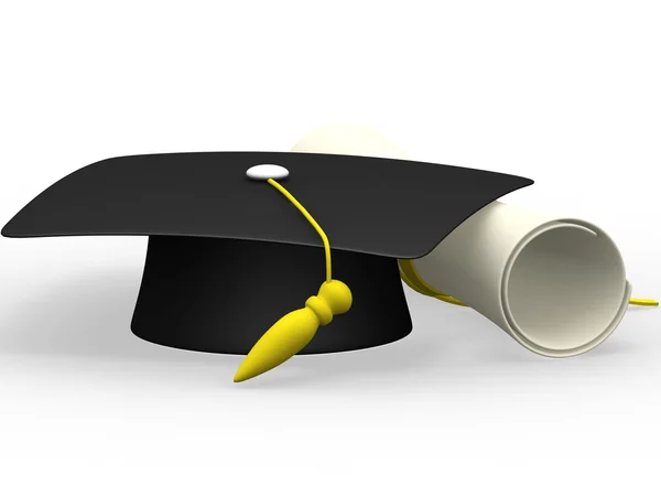 Diploma de graduação cap isolado em um fundo branco — Fotografia de Stock
