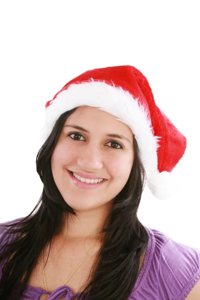 Красивая рождественская женщина в шляпе Санты — стоковое фото