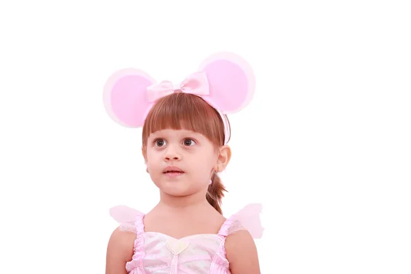 Portréja egy boldog kis lány visel nyúl füle — Stock Fotó