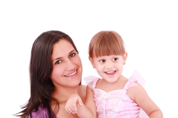 Mama houden en lachend haar meisje gekleed als een ballerina — Stockfoto