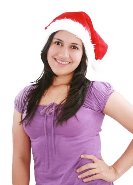 Menina beatiful no chapéu de Papai Noel — Fotografia de Stock